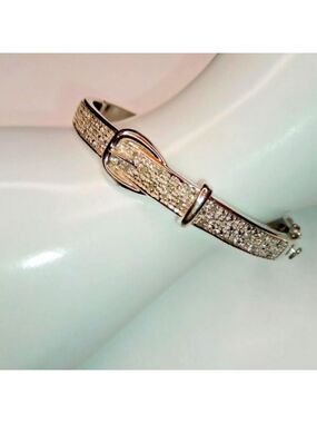 Marsala Silver Plated Belt Buckle Hinged Bangle Bracelet